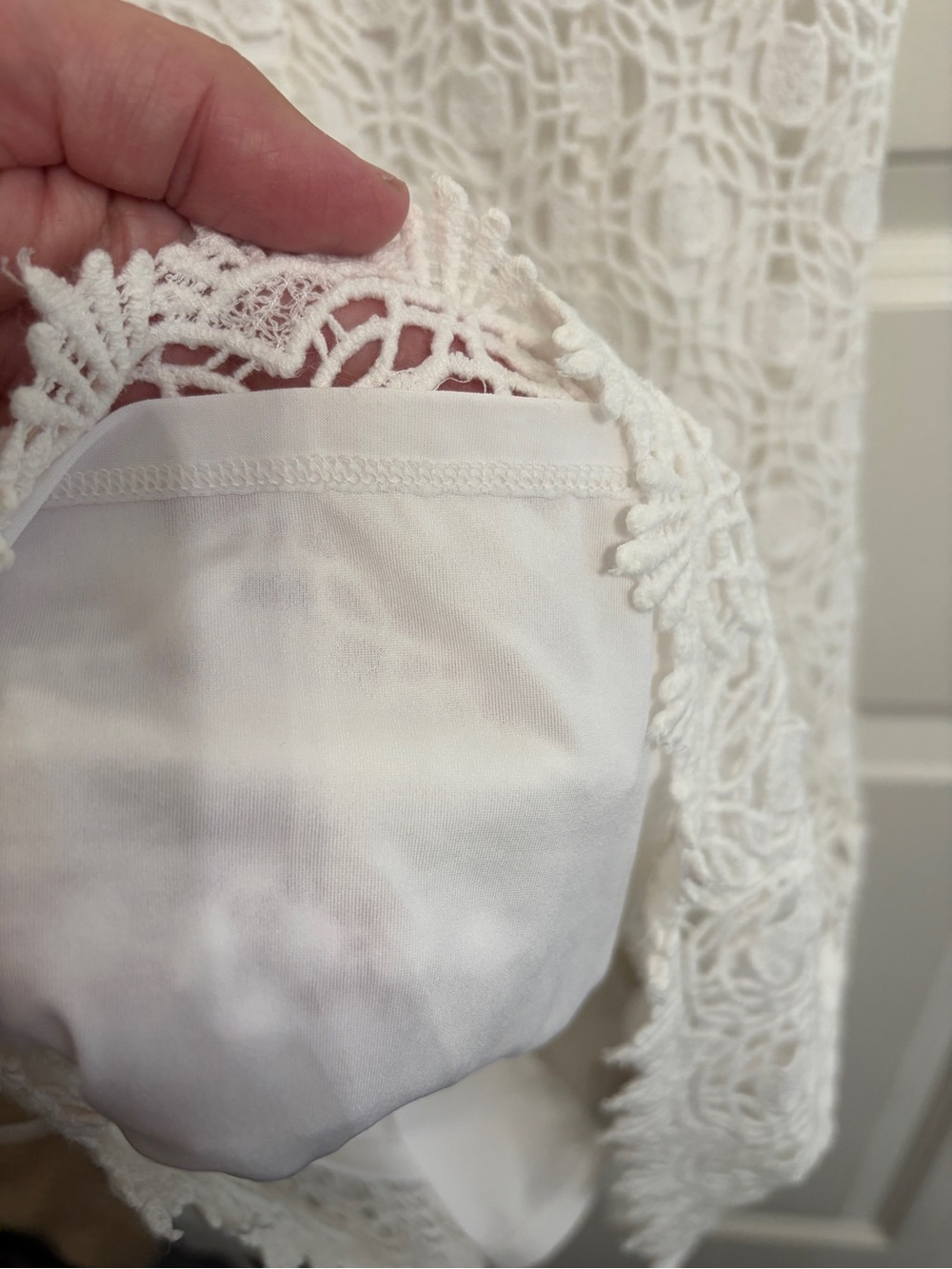 Like new White House Black Market sleeveless shift dress in white crochet lace. - Picture 4 of 8